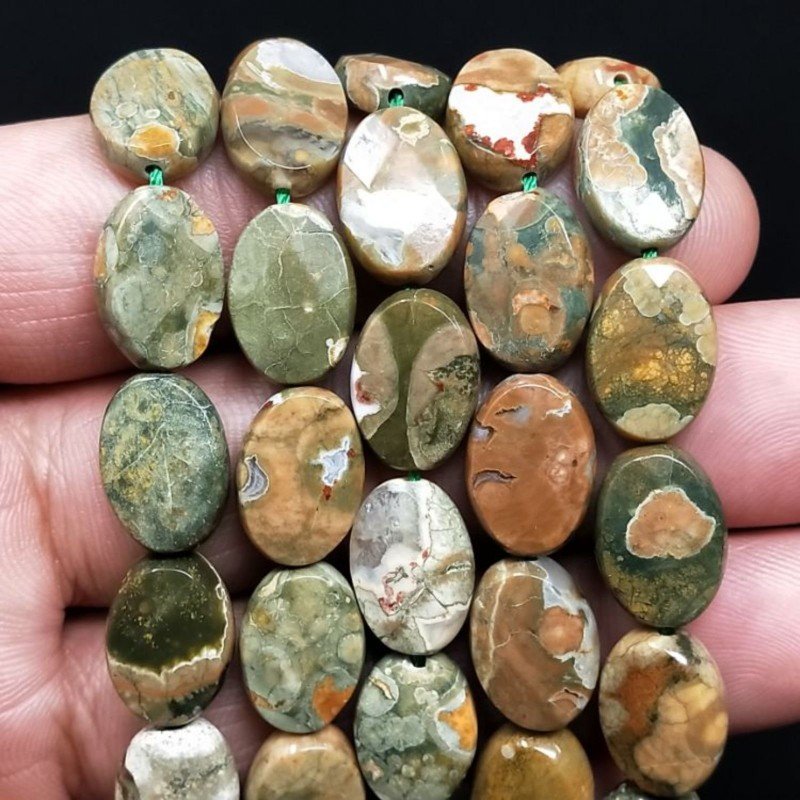 Riolite Naturale in Perline Forma Ovale Piatto Sfaccettato Foro Passante 10x15mm