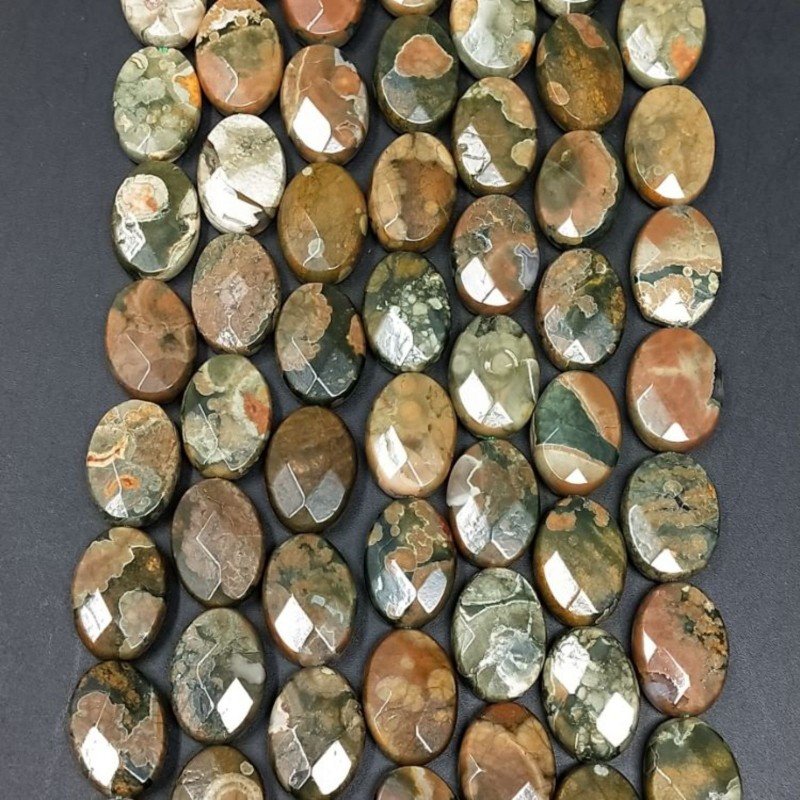 Riolite Naturale in Perline Forma Ovale Piatto Sfaccettato Foro Passante 10x15mm