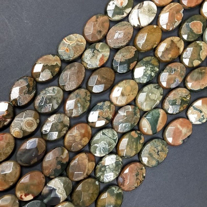 Riolite Naturale in Perline Forma Ovale Piatto Sfaccettato Foro Passante 10x15mm