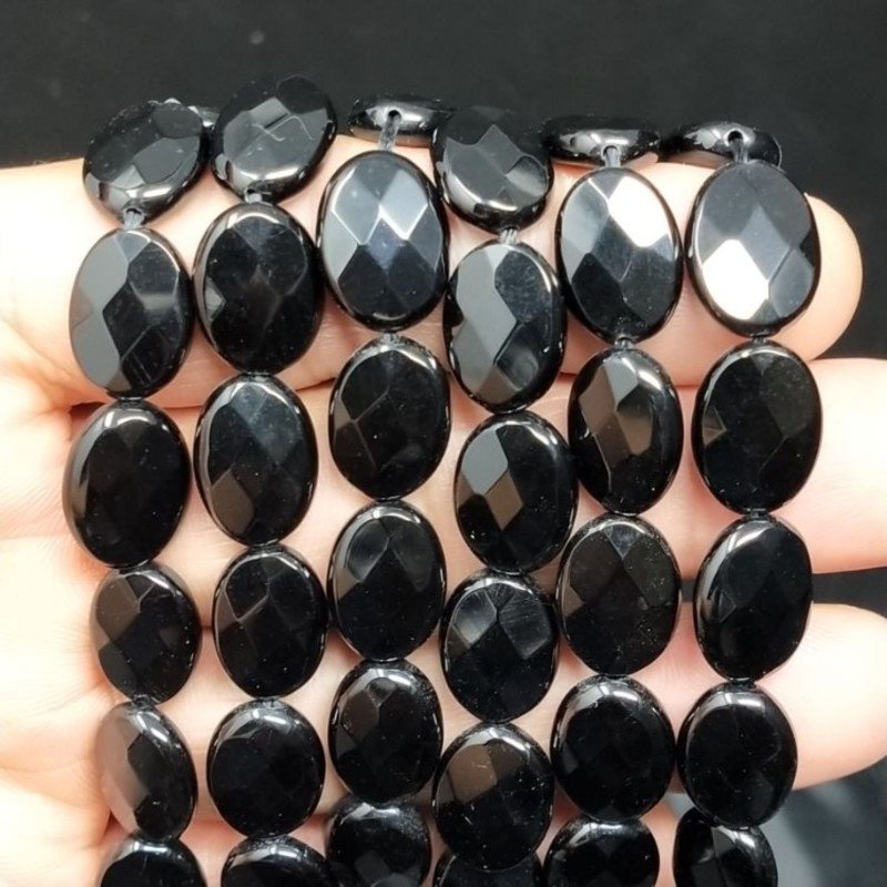 Onice Nera Naturale in Perline Forma Ovale Piatto Sfaccettato Foro Passante 10x14mm