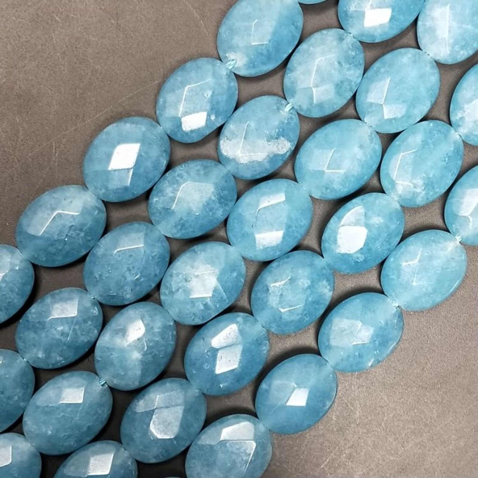 Angelite in Perline Forma Ovale Piatto Sfaccettato Foro Passante 12X16mm