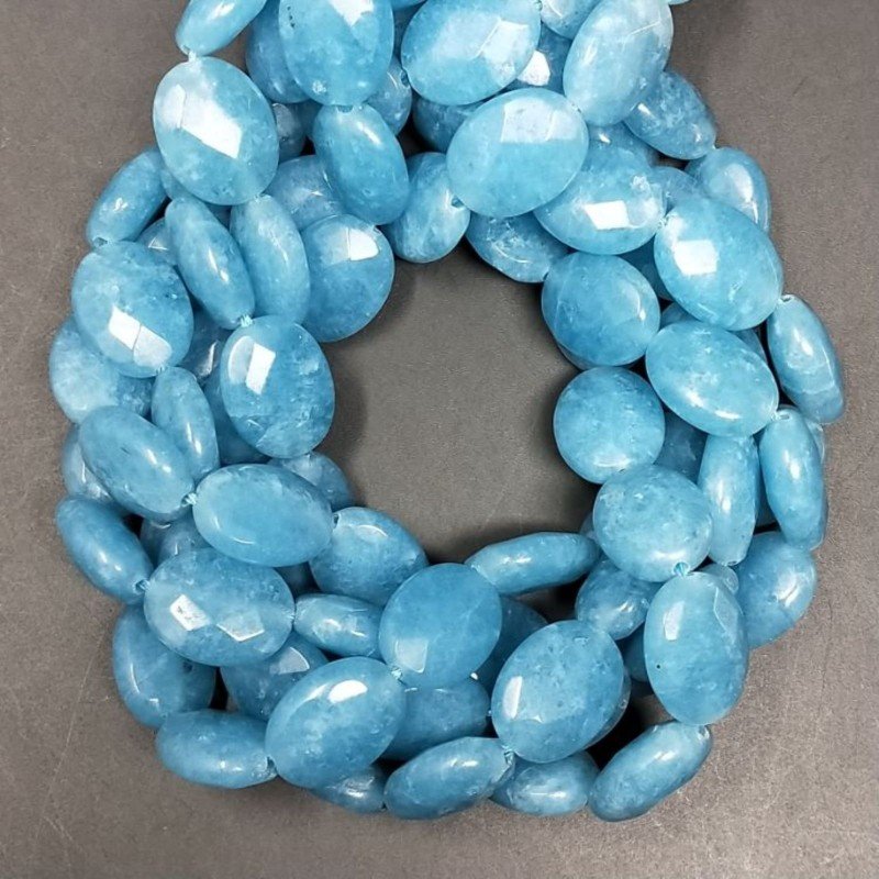 Angelite in Perline Forma Ovale Piatto Sfaccettato Foro Passante 12X16mm