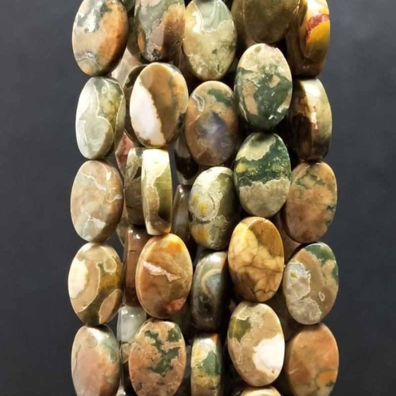 Riolite Naturale in Perline Forma Ovale Piatto Sfaccettato Foro Passante 08x12mm
