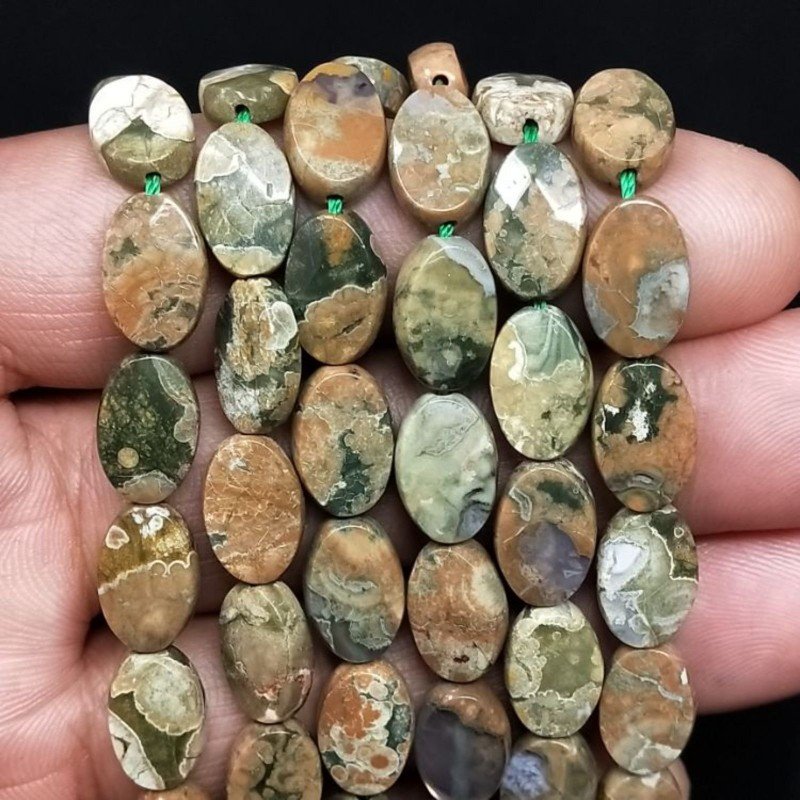 Riolite Naturale in Perline Forma Ovale Piatto Sfaccettato Foro Passante 08x12mm