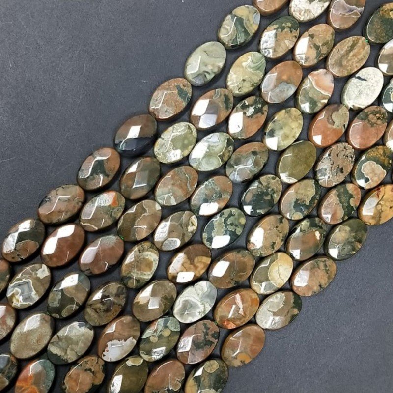 Riolite Naturale in Perline Forma Ovale Piatto Sfaccettato Foro Passante 08x12mm