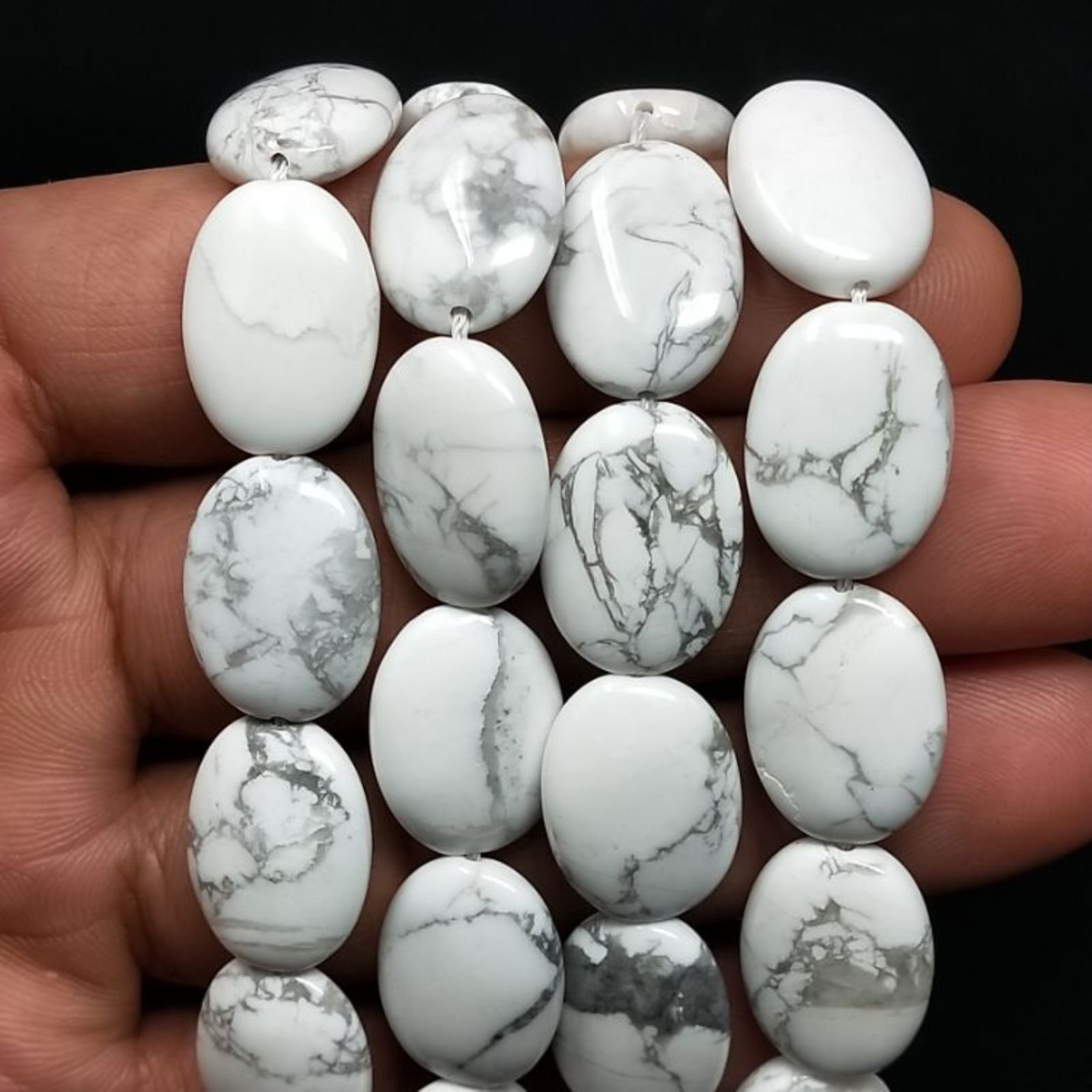 Aulite Bianca Naturale in Perline Forma Ovale Piatto Liscio Foro Passante 13x18mm
