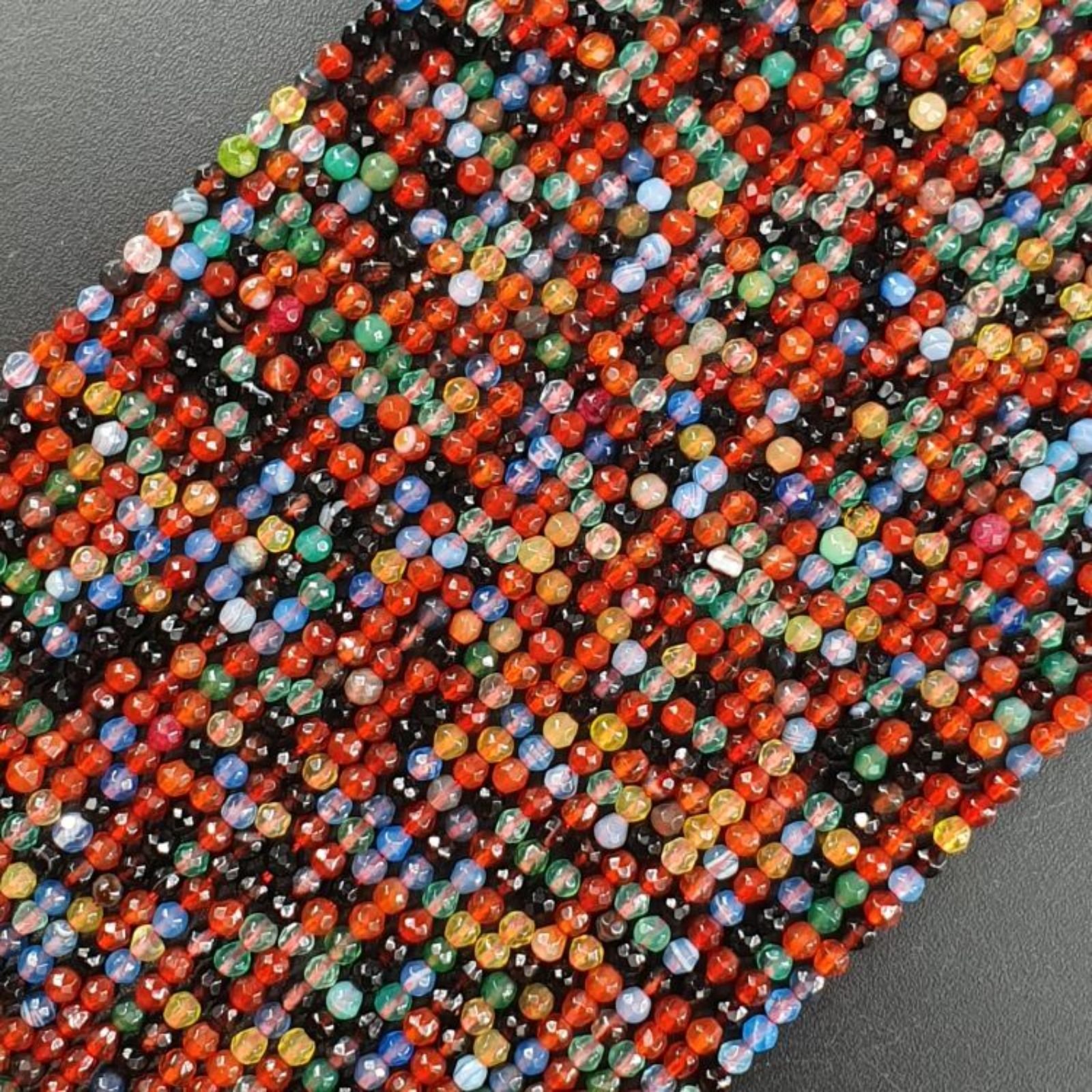 Agata Brasiliana Multicolore Perline Forma Tondo Sfaccettato 02mm