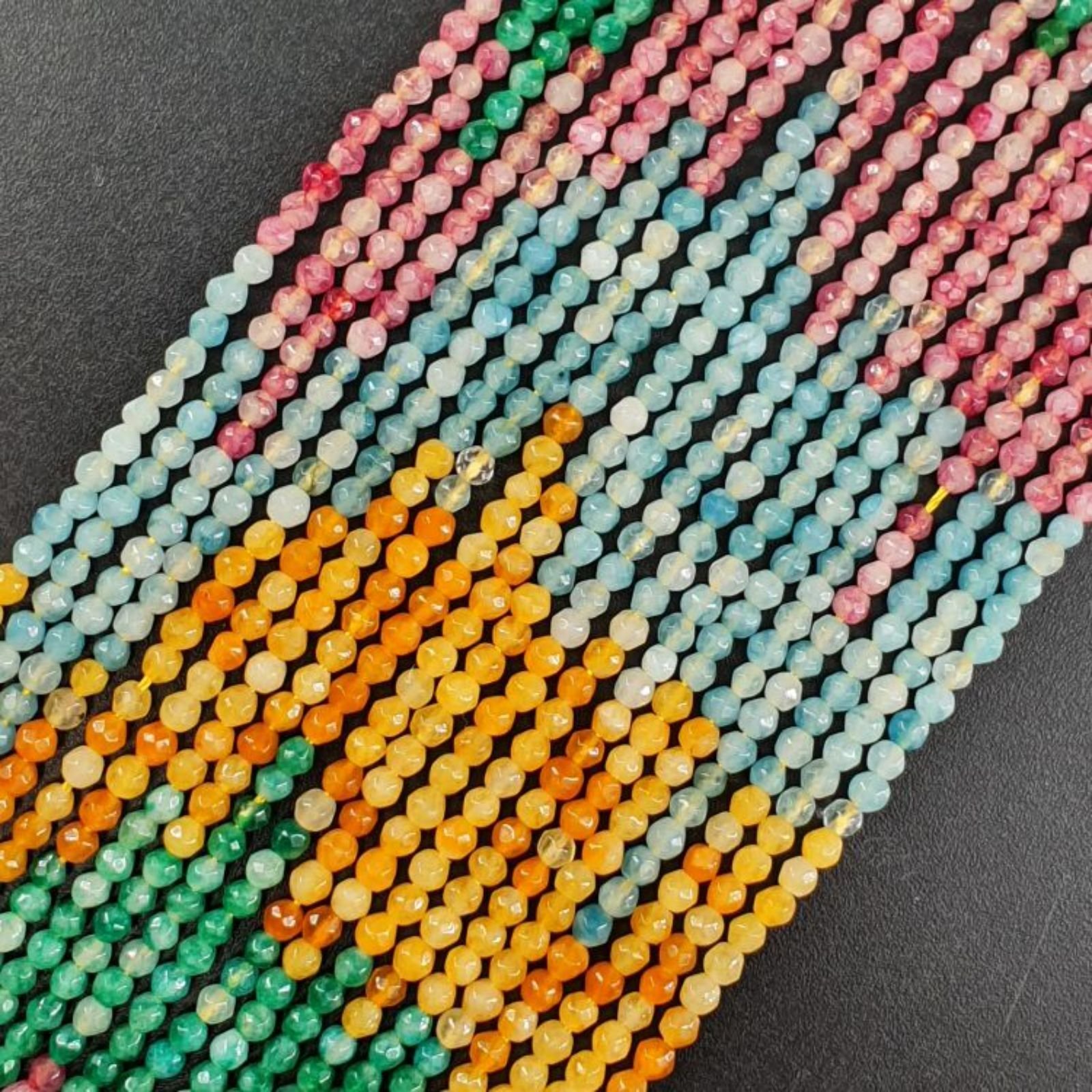 Giada Acquamarina Multicolore Perline Forma Tondo Sfaccettato 02mm