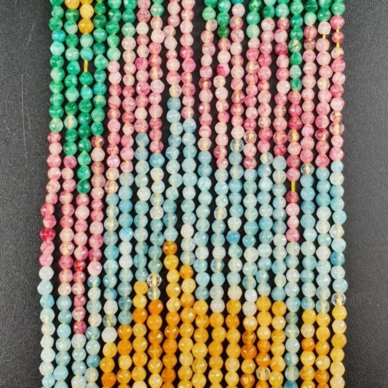 Giada Acquamarina Multicolore Perline Forma Tondo Sfaccettato 02mm