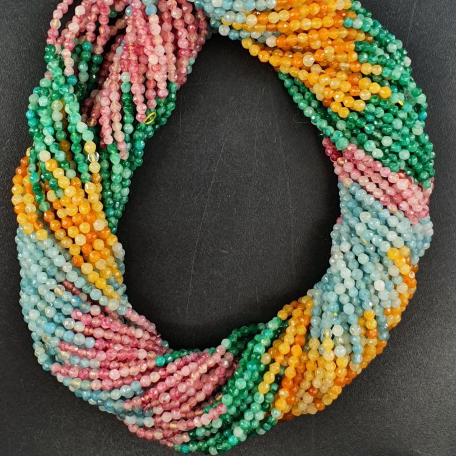 Giada Acquamarina Multicolore Perline Forma Tondo Sfaccettato 02mm