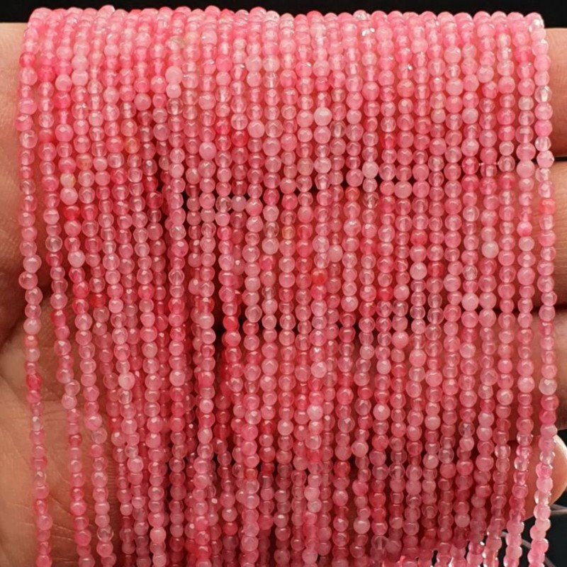 Agata Brasiliana Rosa Scuro Perline Forma Tondo Sfaccettato 02mm