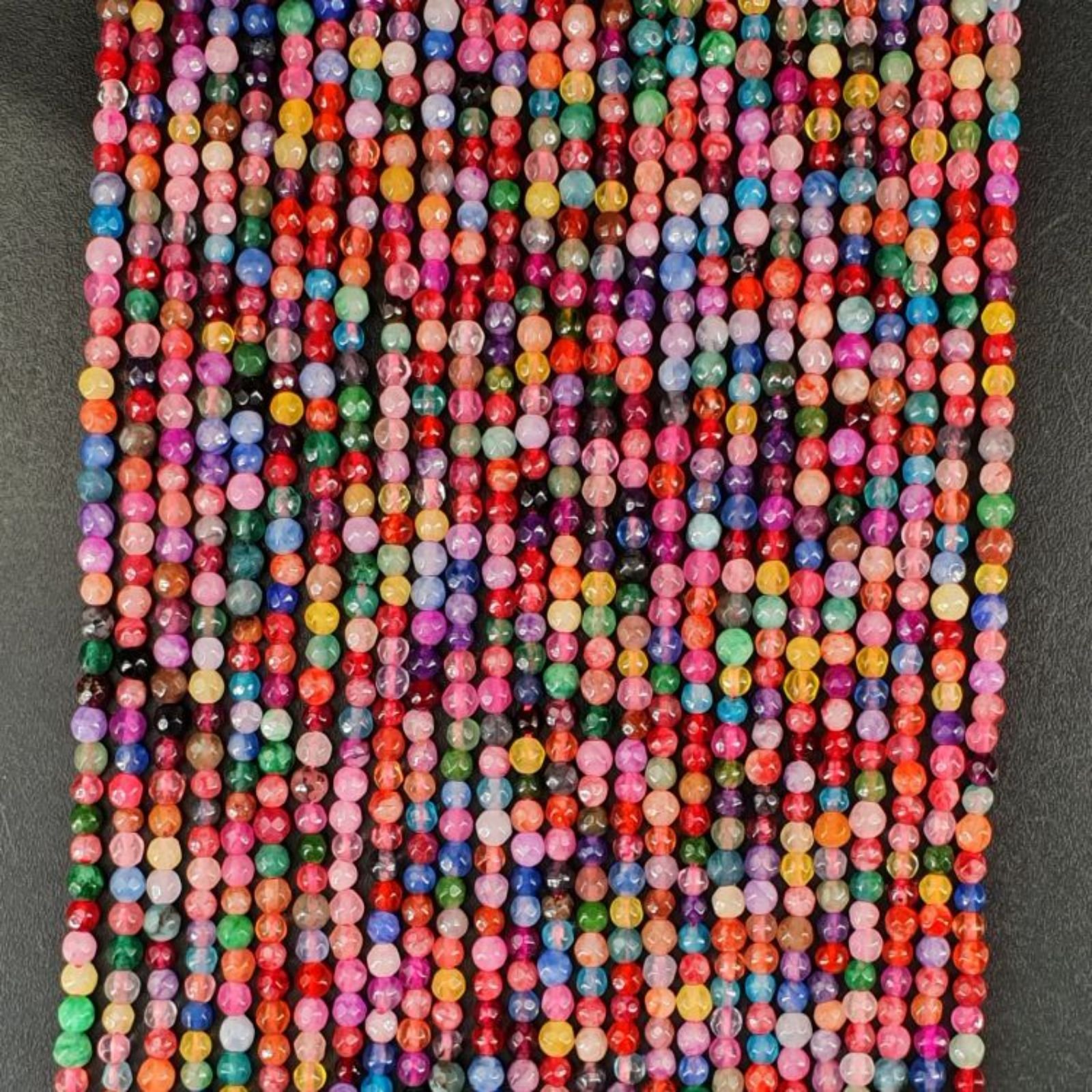 Agata Brasiliana Multicolore Perline Forma Tondo Sfaccettato 02mm