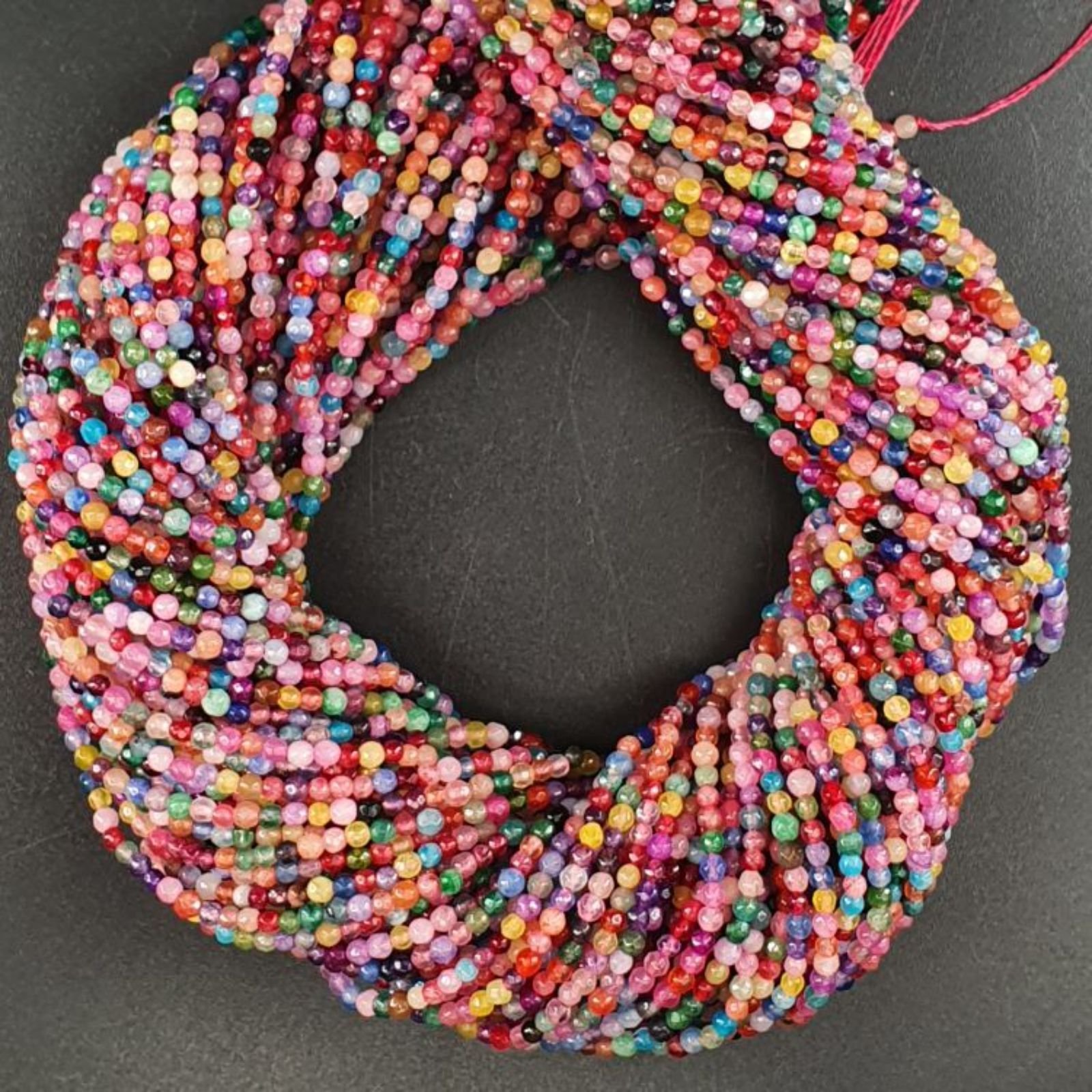 Agata Brasiliana Multicolore Perline Forma Tondo Sfaccettato 02mm