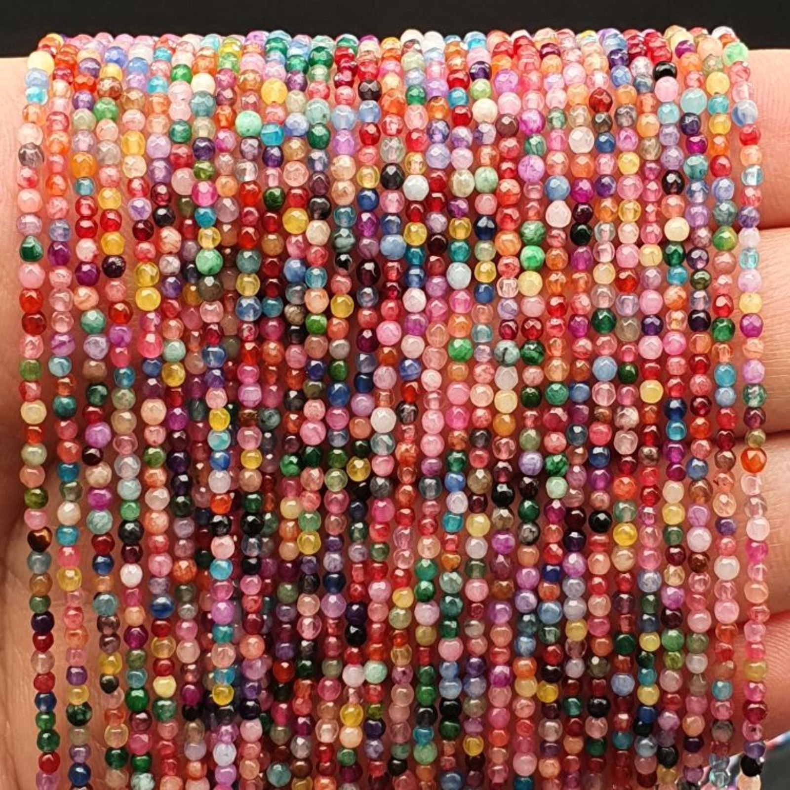 Agata Brasiliana Multicolore Perline Forma Tondo Sfaccettato 02mm