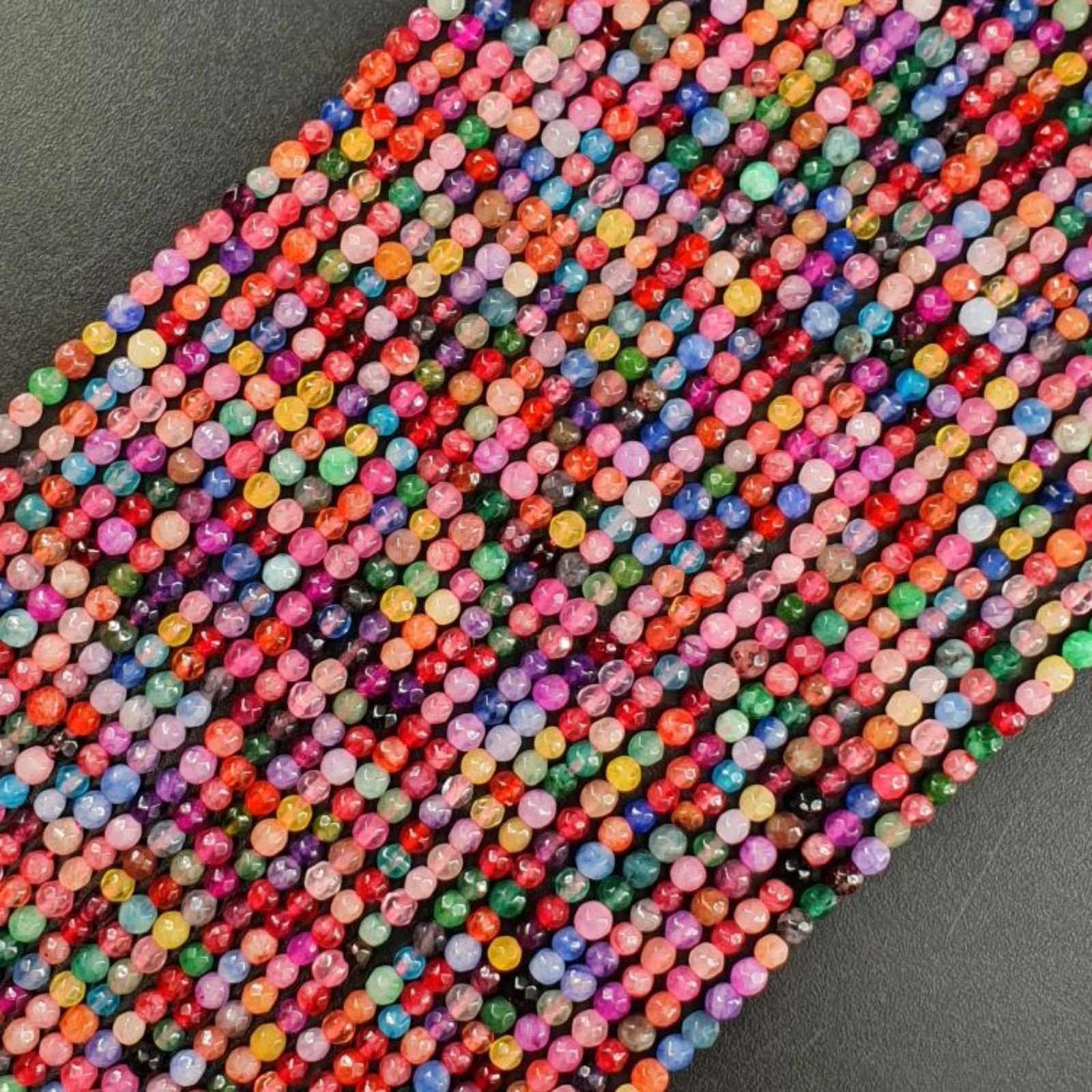 Agata Brasiliana Multicolore Perline Forma Tondo Sfaccettato 02mm