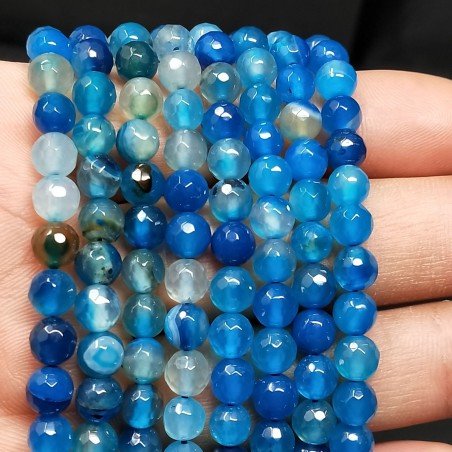 Agata Brasiliana Blu Sfumato Perline Forma Tondo Sfaccettato 06mm