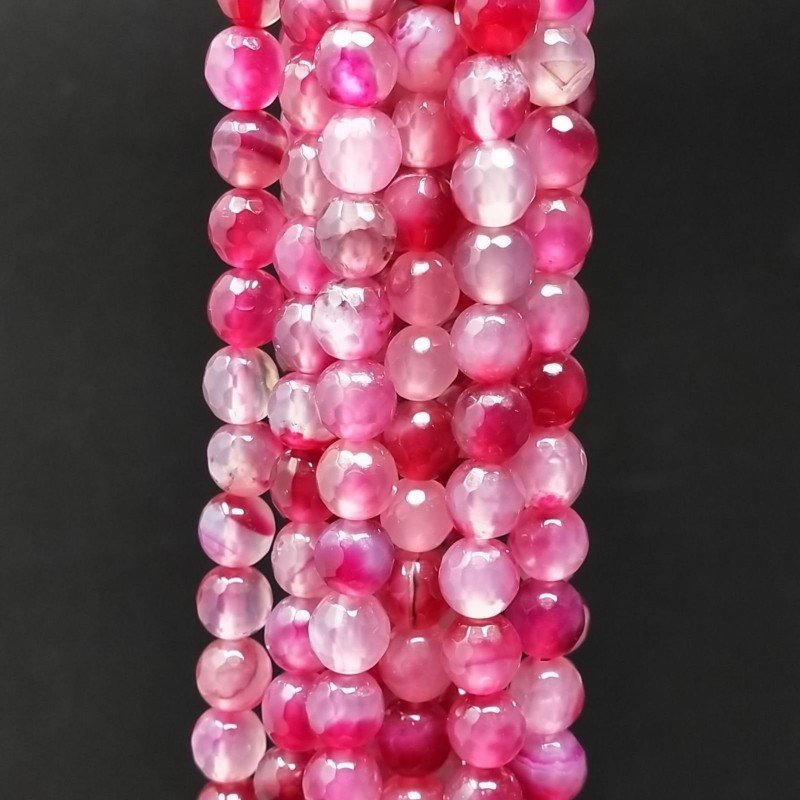 Agata Brasiliana Fucsia Scuro Sfumato Perline Forma Tondo Sfaccettato 06mm