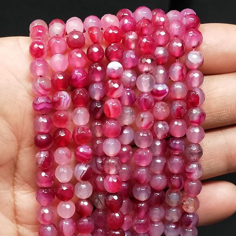 Agata Brasiliana Fucsia Scuro Sfumato Perline Forma Tondo Sfaccettato 06mm