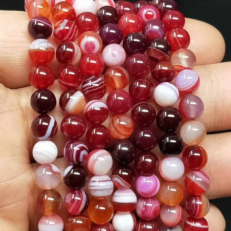 Agata Brasiliana Rossa Ruby Striata Perline Forma Tondo Liscio 06mm