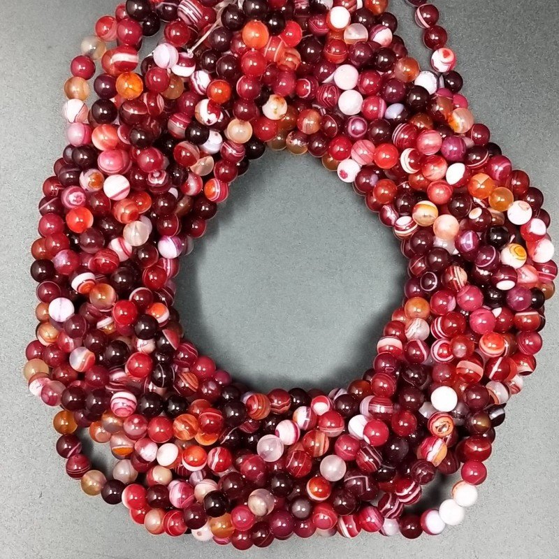 Agata Brasiliana Rossa Ruby Striata Perline Forma Tondo Liscio 06mm
