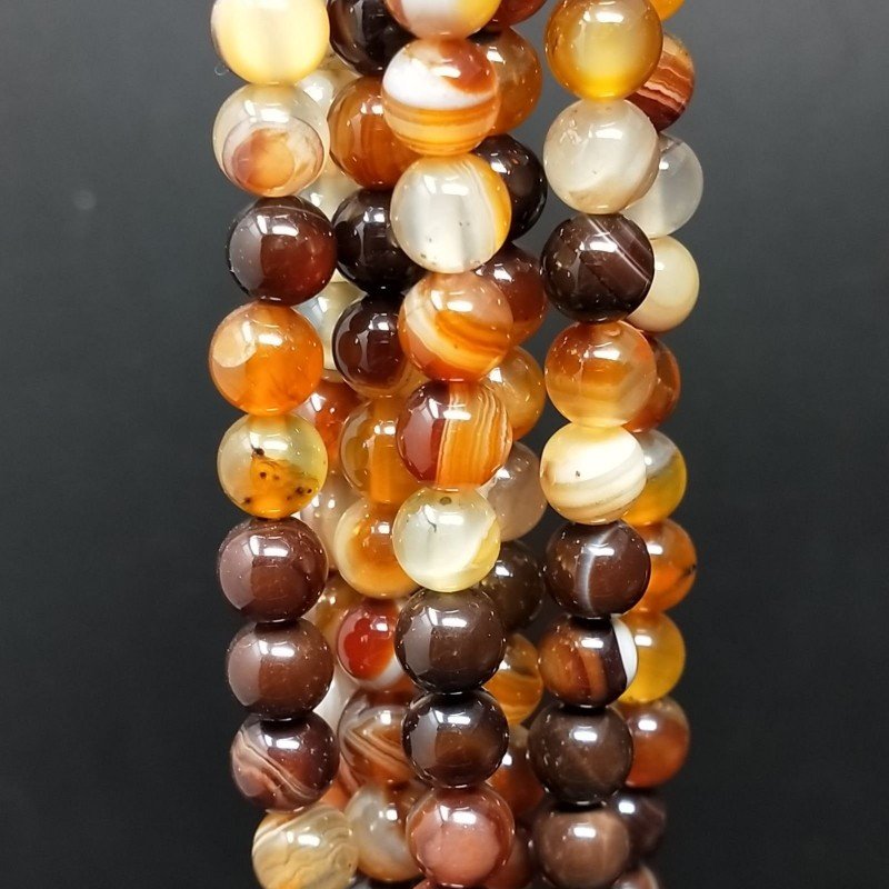 Agata Botswana Ocra Striata Perline Forma Tondo Liscio 06mm
