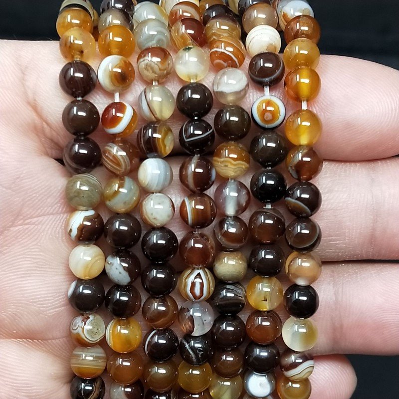 Agata Botswana Ocra Striata Perline Forma Tondo Liscio 06mm