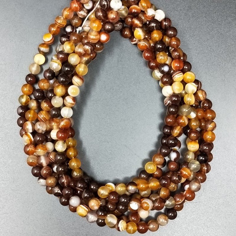 Agata Botswana Ocra Striata Perline Forma Tondo Liscio 06mm