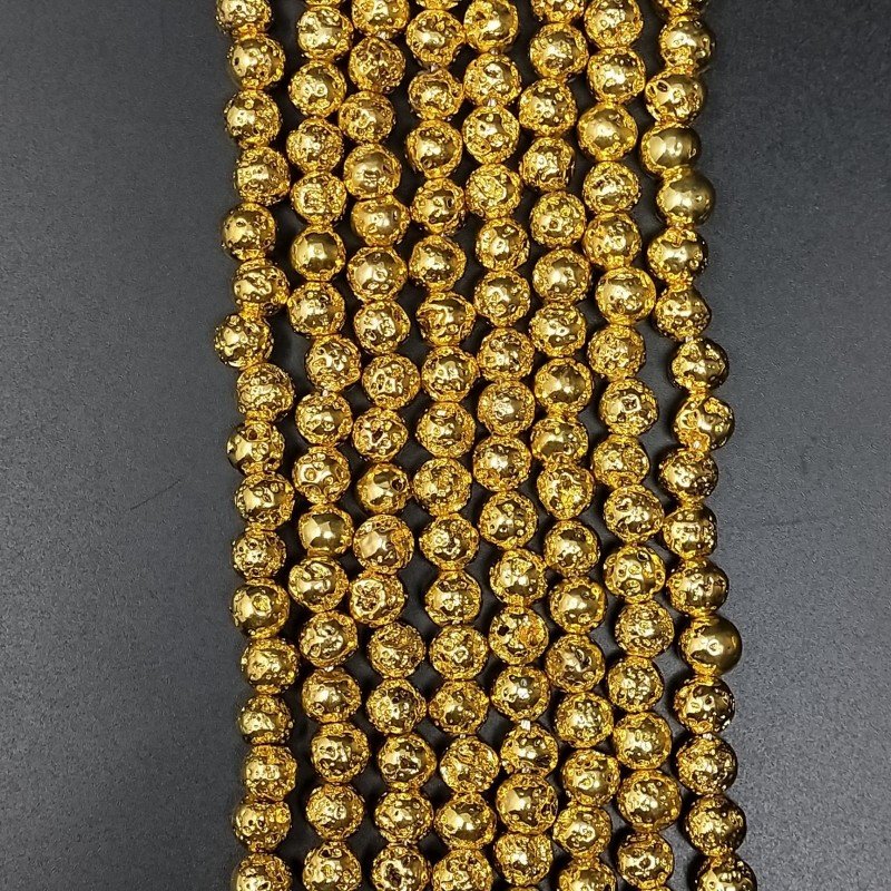 Pietra Lavica Dorato Perline Forma Tondo Grezzo 06mm