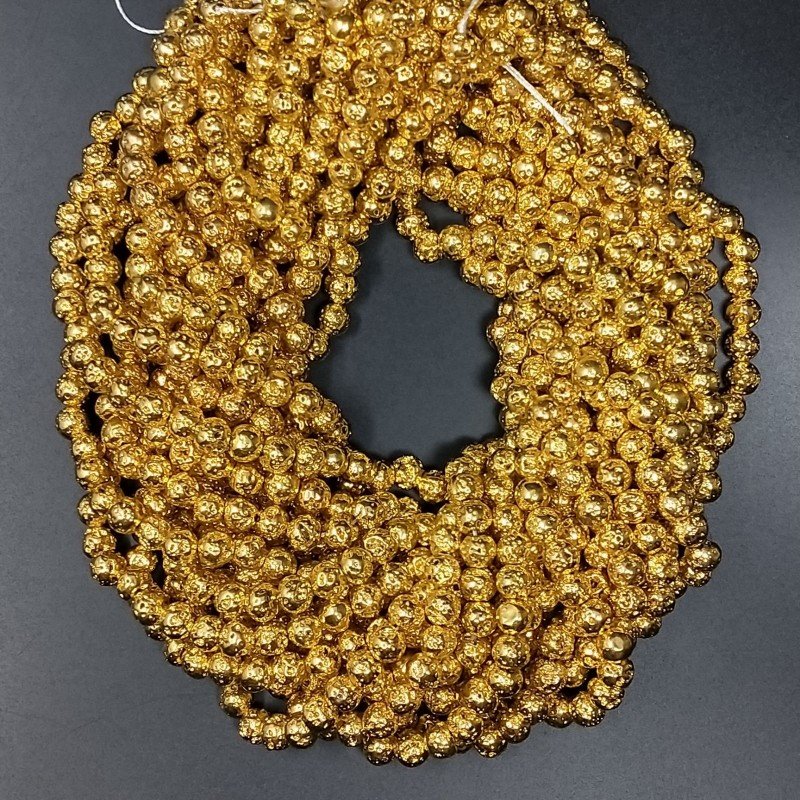 Pietra Lavica Dorato Perline Forma Tondo Grezzo 06mm