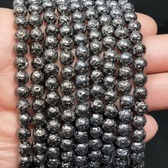 Pietra Lavica Placcato Rutenio Perline Forma Tondo Liscio 06mm