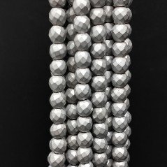 Ematite Argentato Perline Forma Tondo Sfaccettato Satinato-Matte 06mm