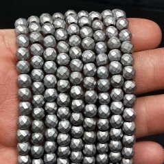 Ematite Argentato Perline Forma Tondo Sfaccettato Satinato-Matte 06mm