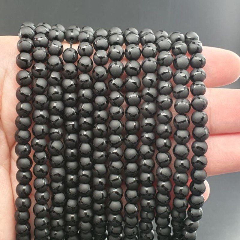 Onice Nera Perline Forma Tondo Liscio Satinato-Matte 06mm