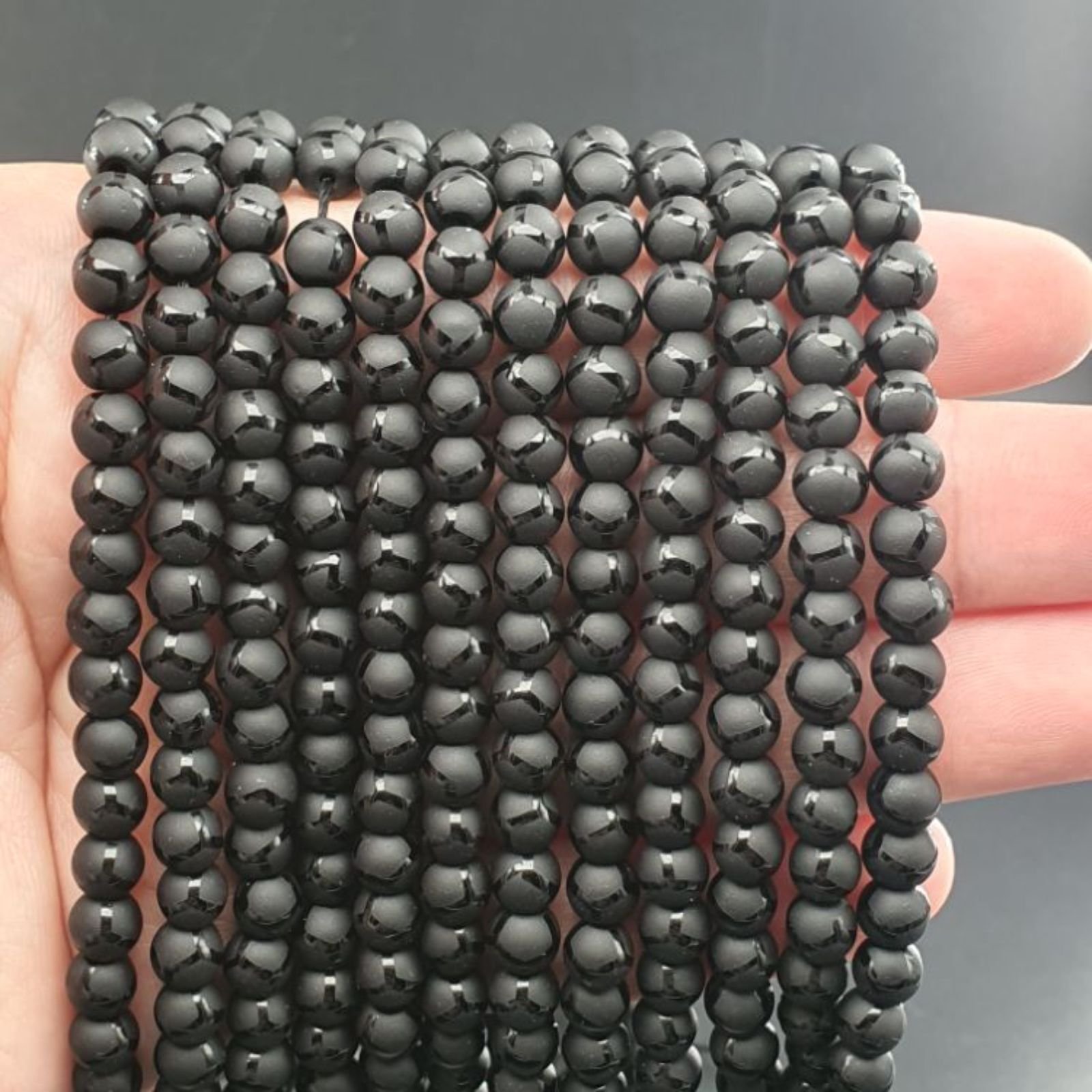 Onice Nera Perline Forma Tondo Liscio Satinato-Matte 06mm