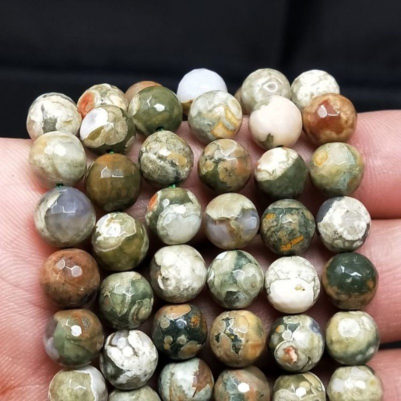 Diaspro Verde (Riolite) Perline Forma Tondo Sfaccettato 08mm