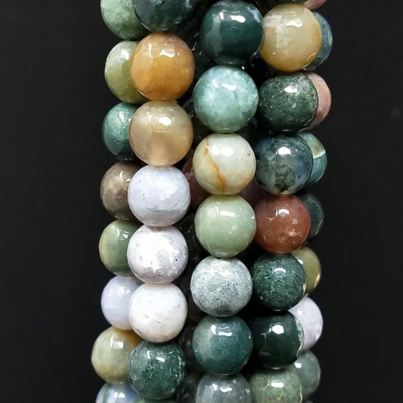 Agata Indiana Multicolore Perline Forma Tondo Sfaccettato 08mm