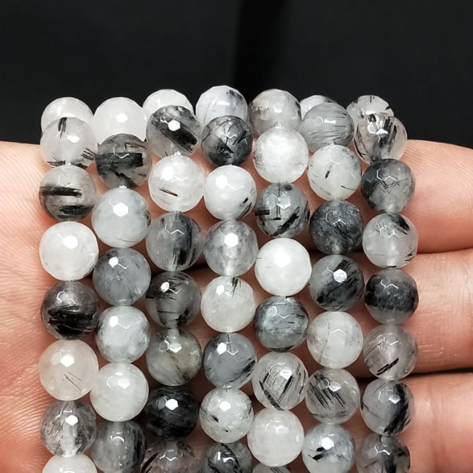 Quarzo Rutilato Tormalinato Perline Forma Tondo Sfaccettato 08mm