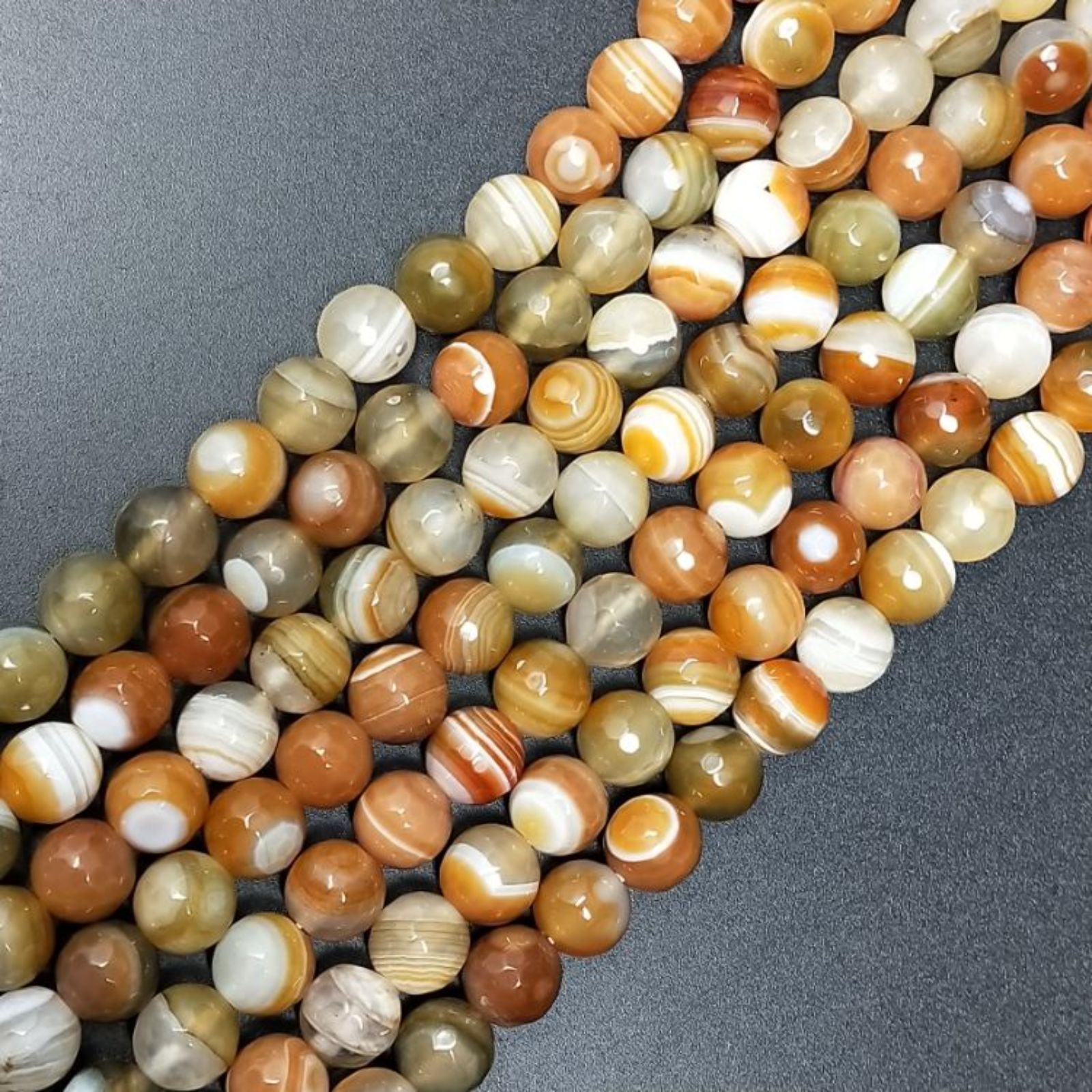 Agata Botswana Ocra Sfumato Perline Forma Tondo Sfaccettato 08mm