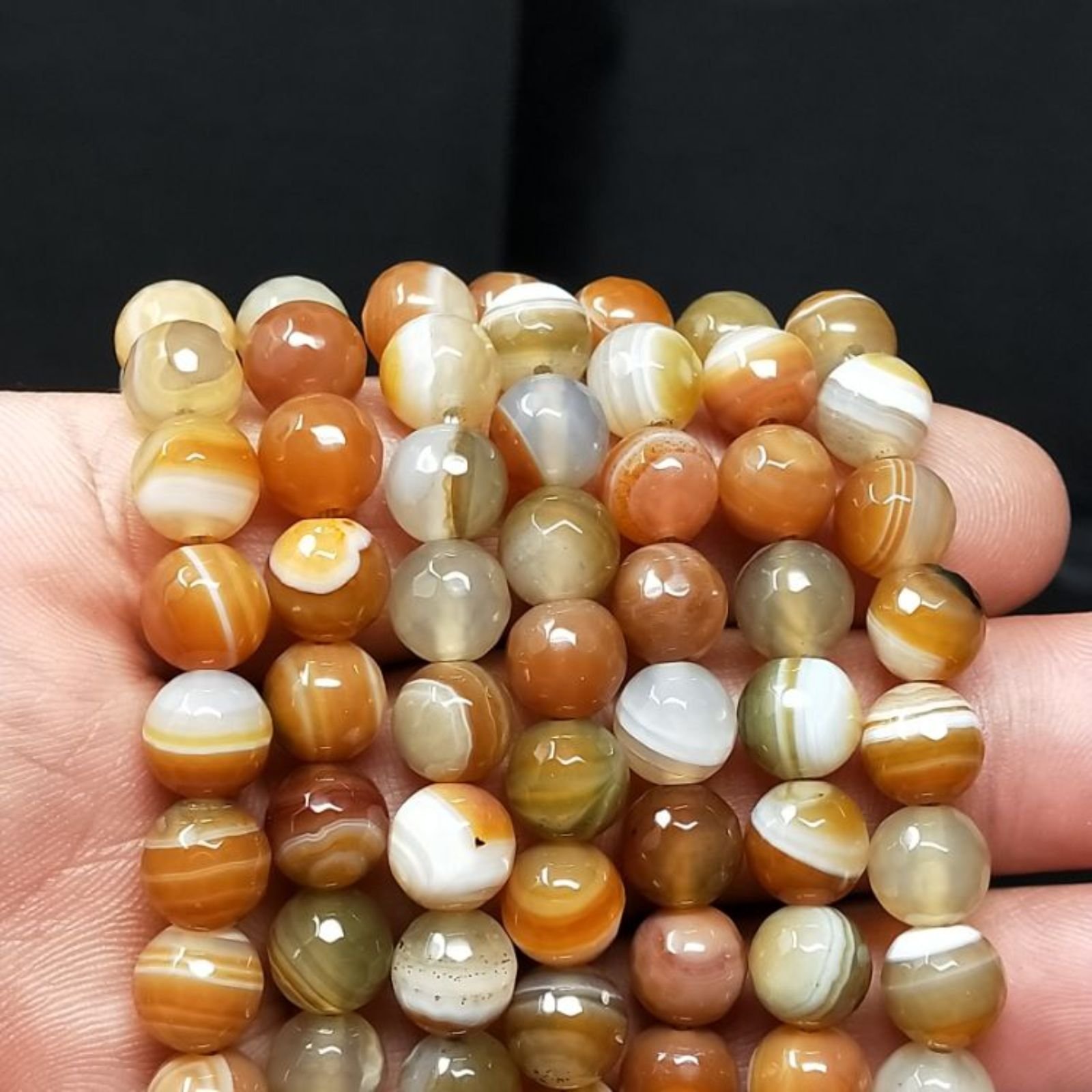 Agata Botswana Ocra Sfumato Perline Forma Tondo Sfaccettato 08mm