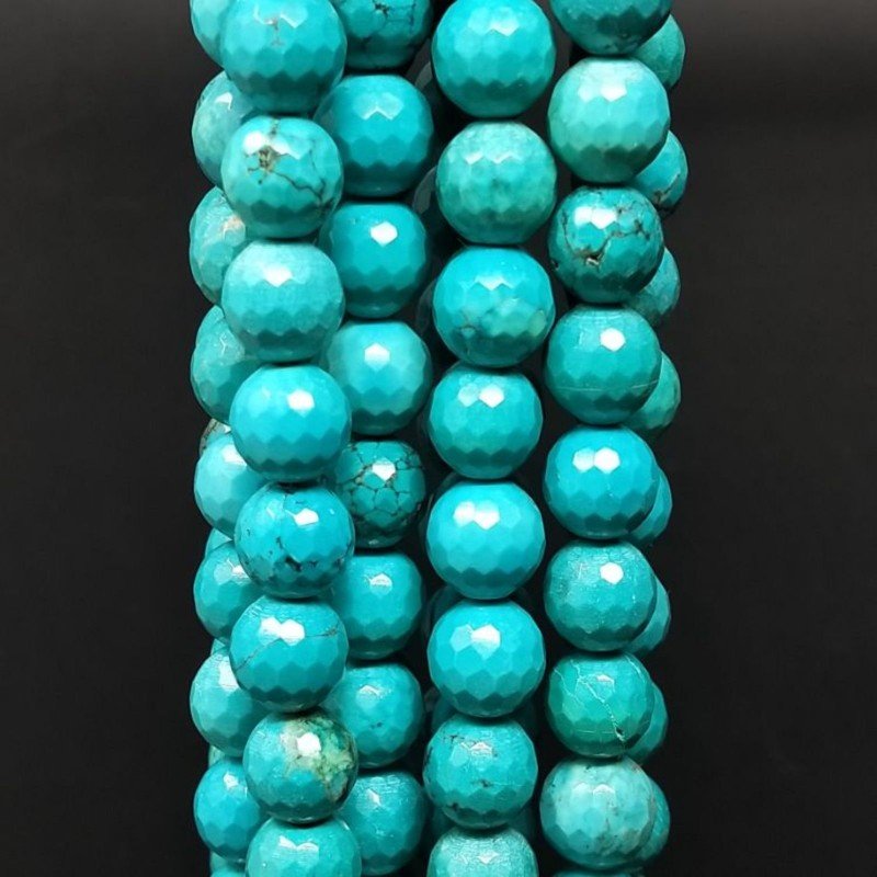 Turchese Stabilizzato Perline Forma Tondo Sfaccettato 08mm