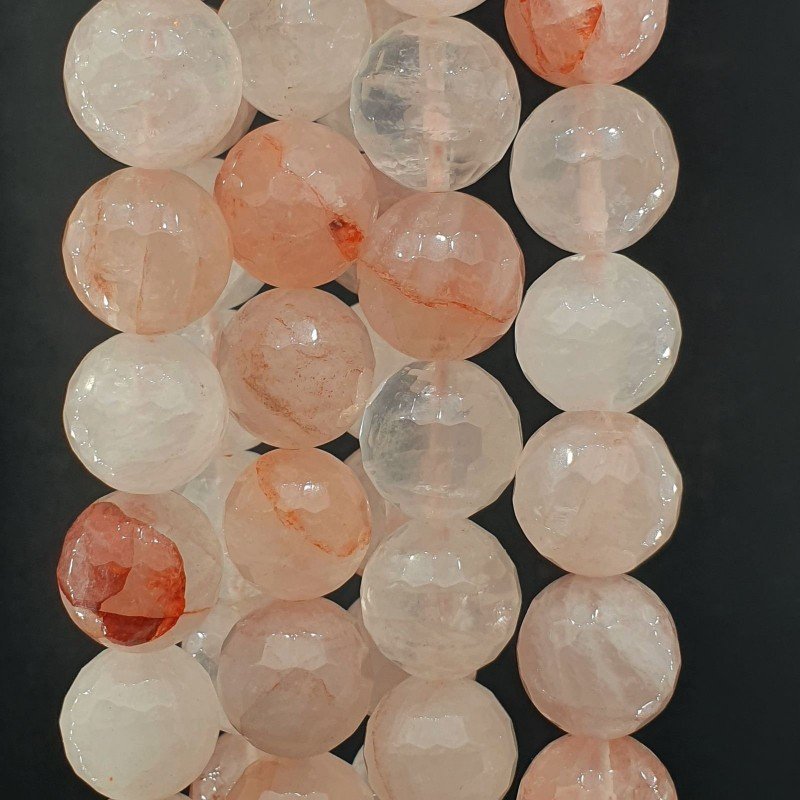 Quarzo Rutilato Rosso in Perline Forma Tondo Sfaccettato Foro Passante 14mm