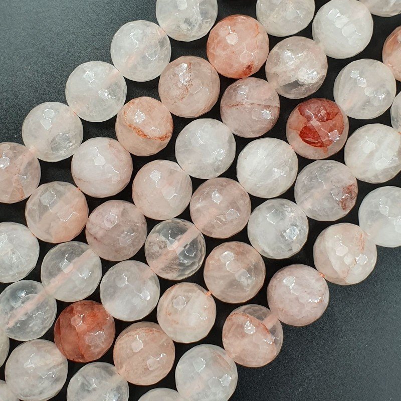 Quarzo Rutilato Rosso in Perline Forma Tondo Sfaccettato Foro Passante 14mm