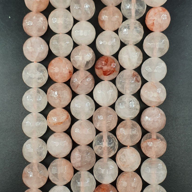 Quarzo Rutilato Rosso in Perline Forma Tondo Sfaccettato Foro Passante 14mm