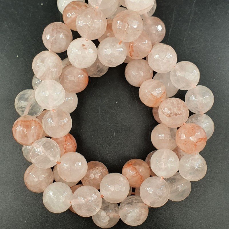 Quarzo Rutilato Rosso in Perline Forma Tondo Sfaccettato Foro Passante 14mm