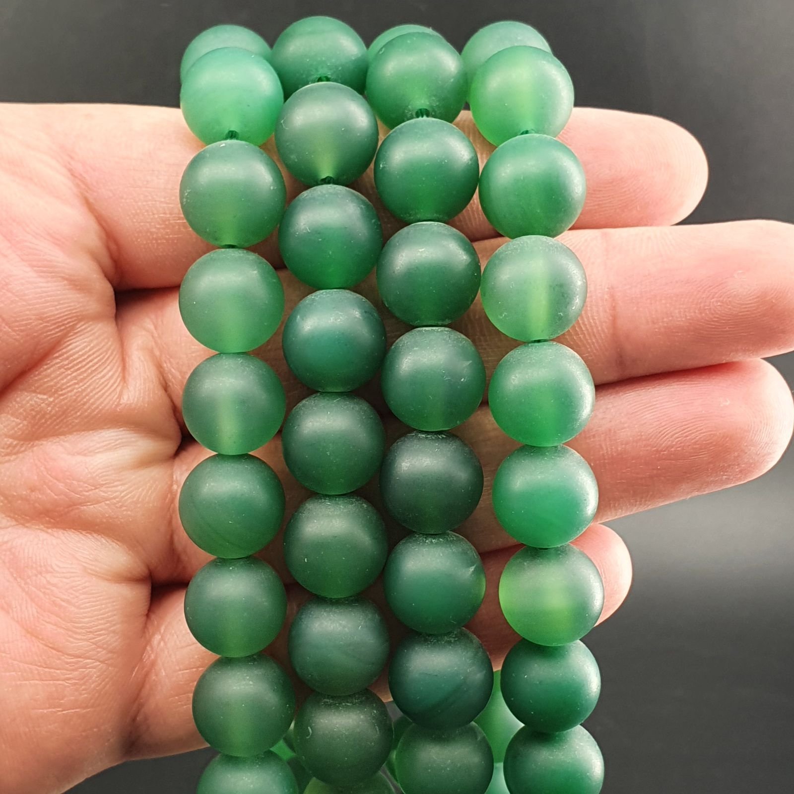 Agata Verde Satinato-Matte Perline Forma Tondo Liscio 12mm