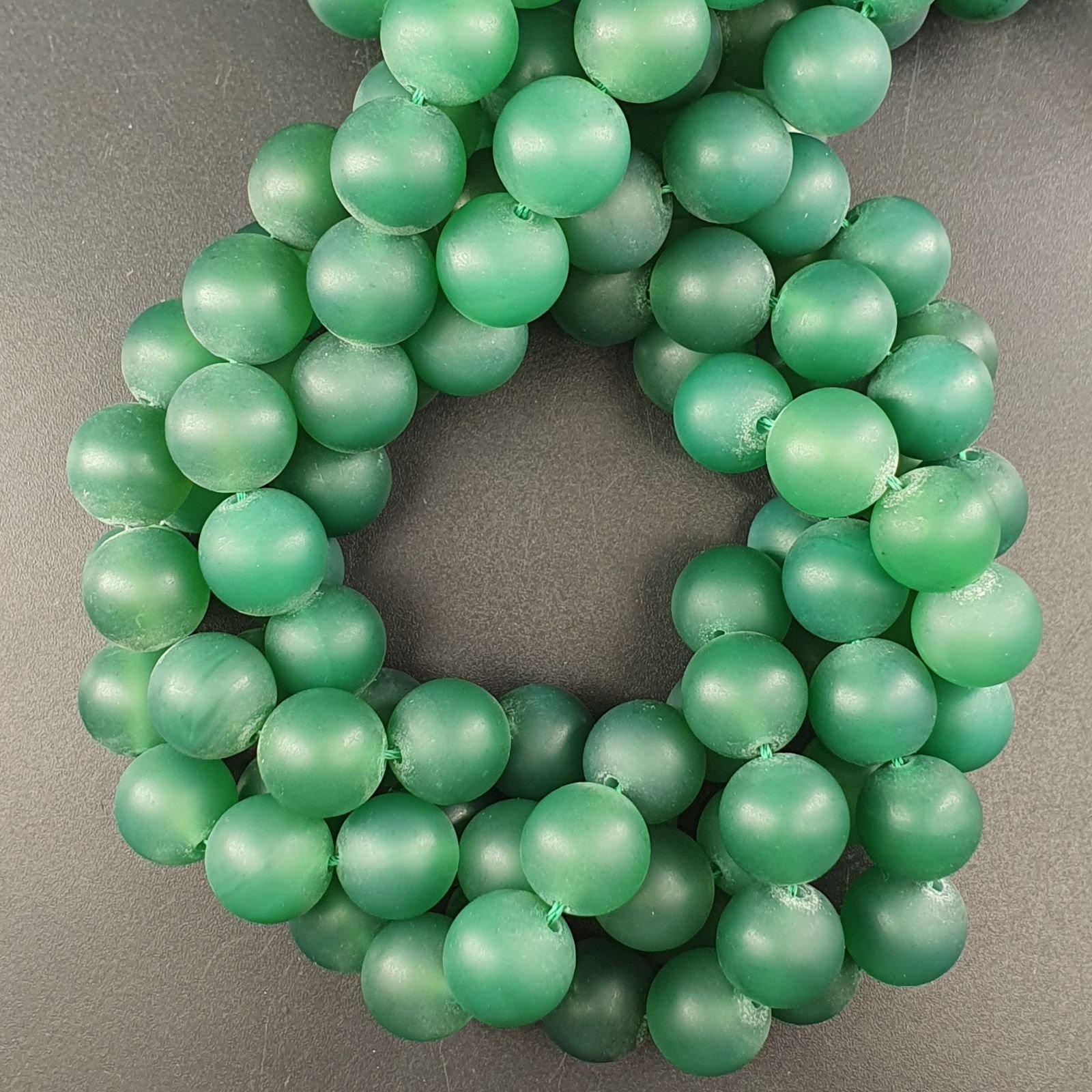 Agata Verde Satinato-Matte Perline Forma Tondo Liscio 12mm