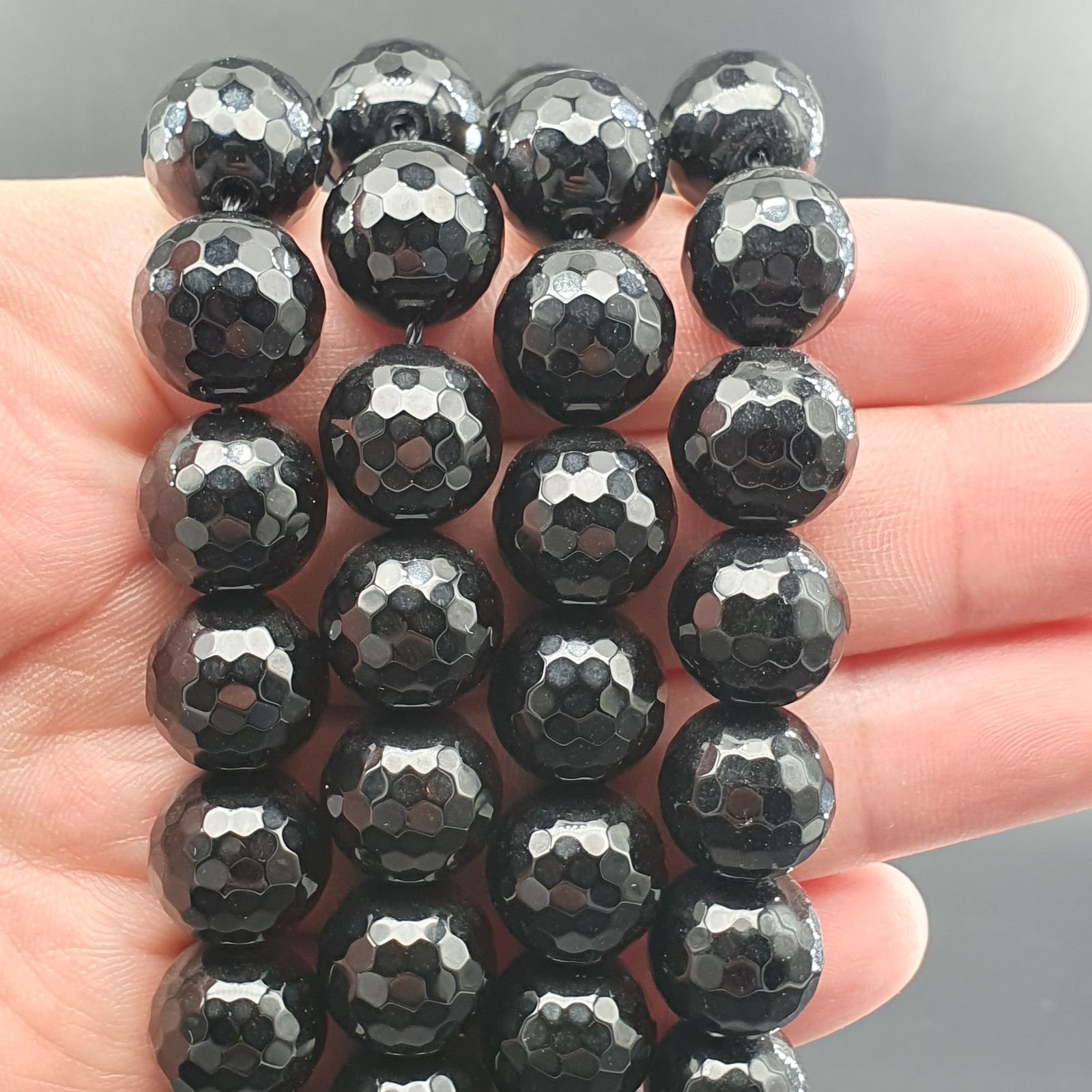 Onice Nera Perline Forma Tondo Sfaccettato 14mm