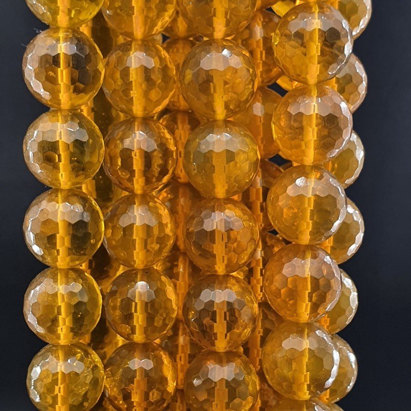 Topazio Giallo Idrotermale Perline Forma Tondo Sfaccettato 16mm