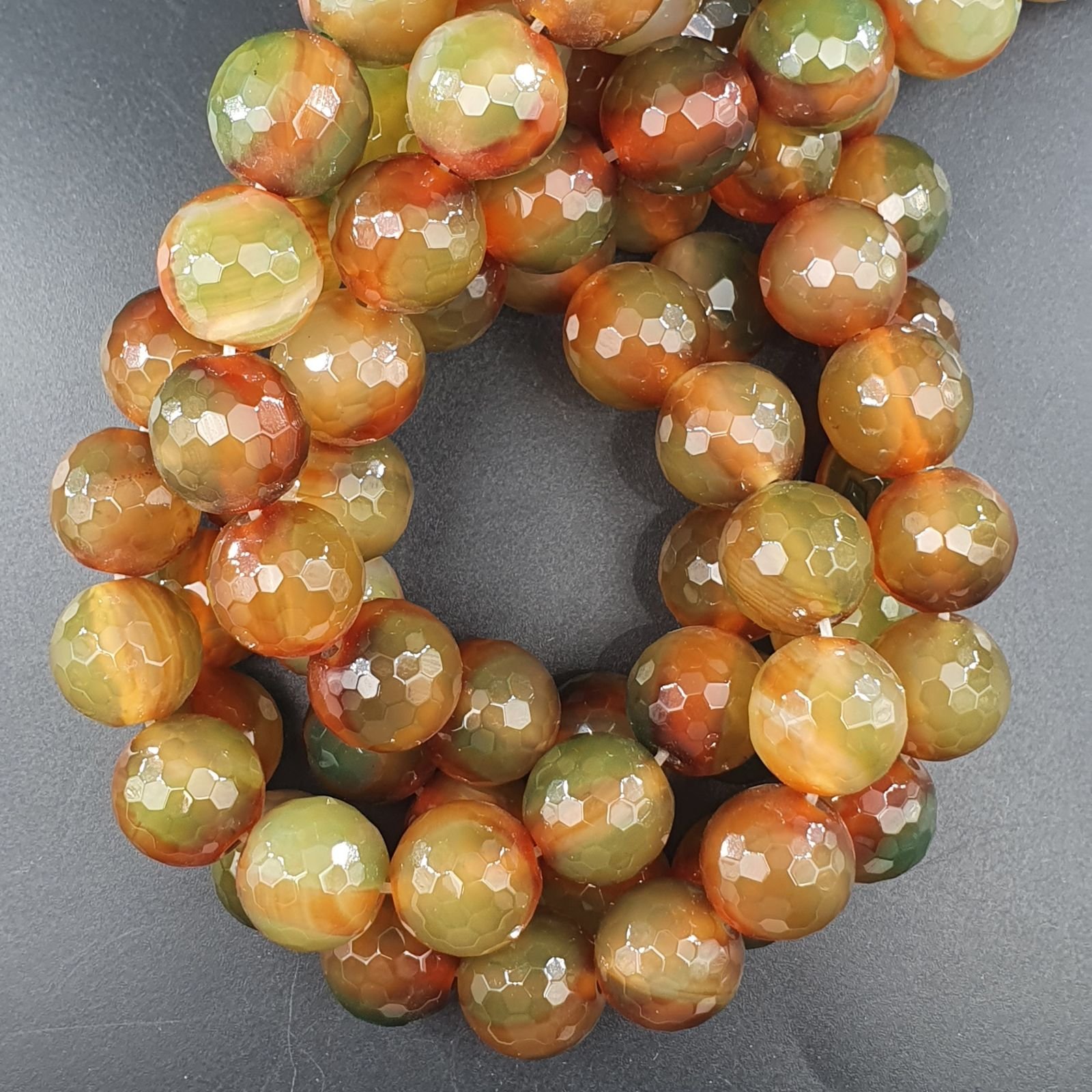 Agata Bicolore Perline Forma Tondo Sfaccettato 16mm