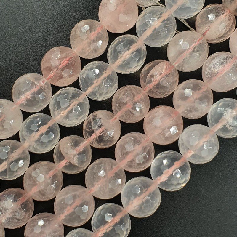 Quarzo Rosa Perline Forma Tondo Sfaccettato 16mm